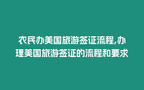農(nóng)民辦美國旅游簽證流程,辦理美國旅游簽證的流程和要求