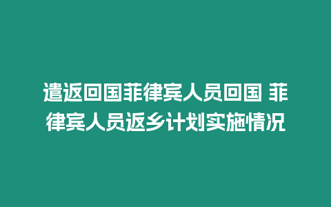 遣返回國菲律賓人員回國 菲律賓人員返鄉(xiāng)計劃實施情況