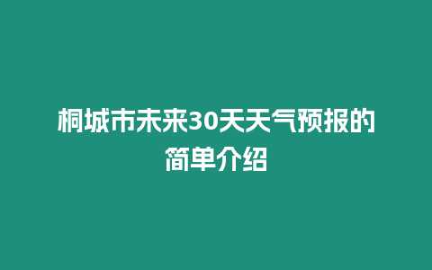 桐城市未來30天天氣預(yù)報(bào)的簡單介紹
