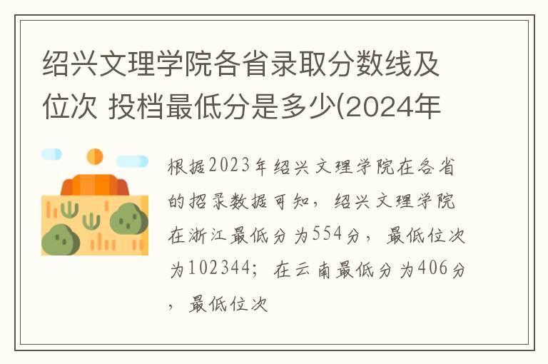 紹興文理學院各省錄取分數線及位次 投檔最低分是多少(2025年高考參考)