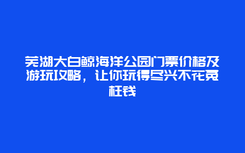 蕪湖大白鯨海洋公園門票價格及游玩攻略，讓你玩得盡興不花冤枉錢