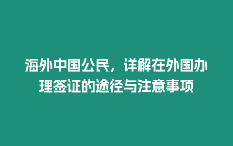 海外中國公民，詳解在外國辦理簽證的途徑與注意事項