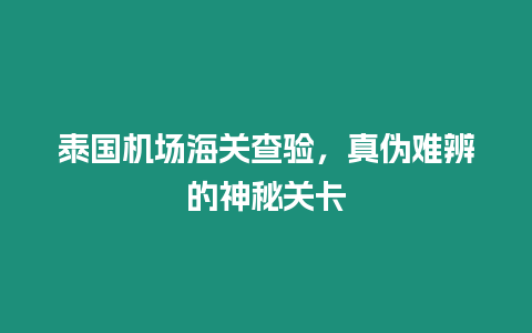 泰國機場海關查驗，真偽難辨的神秘關卡