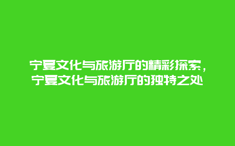寧夏文化與旅游廳的精彩探索，寧夏文化與旅游廳的獨特之處
