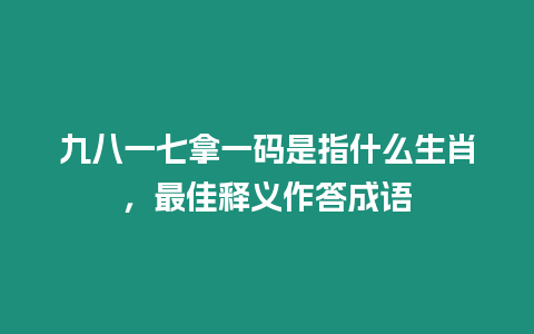 九八一七拿一碼是指什么生肖，最佳釋義作答成語