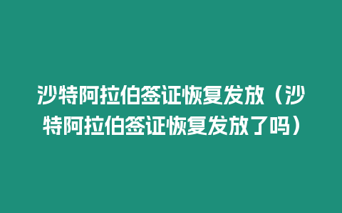 沙特阿拉伯簽證恢復發放（沙特阿拉伯簽證恢復發放了嗎）