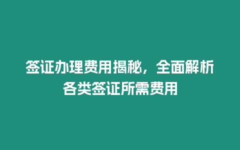 簽證辦理費(fèi)用揭秘，全面解析各類(lèi)簽證所需費(fèi)用