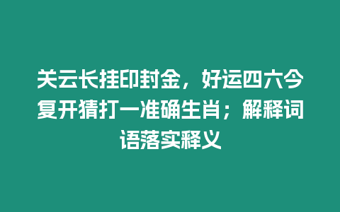 關云長掛印封金，好運四六今復開猜打一準確生肖；解釋詞語落實釋義